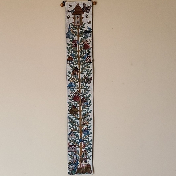 VINTAGE Tapestry Birdhouses Tree Wall Hanging - Picture 2 of 8